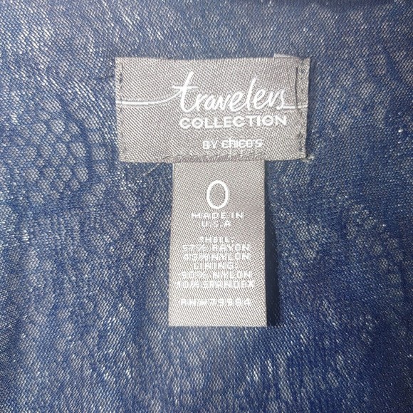 Chicos Travelers Women's Open Cardigan Size 0 Small 3/4 Sleeve Blue White Lace - Picture 8 of 10